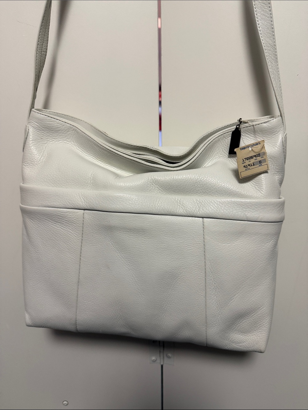 Bloomingdale's White Pebbled Leather Shoulder Bag